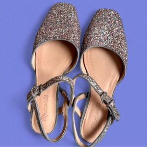 Madewell Glitter Ankle-Strap Flats - Pink Multi